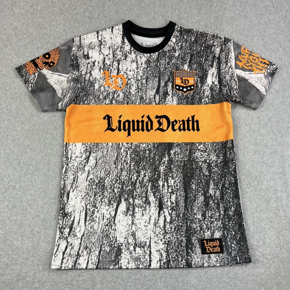 Liquid Death Skull Woods Shirt Mens Medium Jersey Performance Crew Short Sleeve